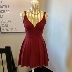Red skater fit and flare dress with heart zipper